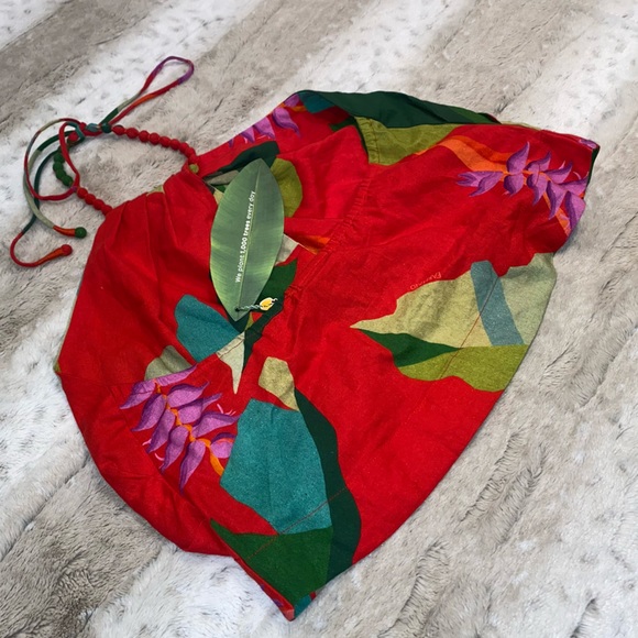 NWT💕Farm Rio Heliconia Halter Crop Top in Heliconia Red Size M - Picture 10 of 15